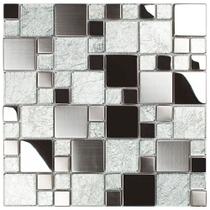 Pastilha Telada de Metal Inox Escovado Brilhante 29,8x29,8 Glass Mosaic