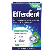 Pastilhas De Limpeza Para Retentores Efferdent, Para Próteses Dentárias E Aparelhos Dentários, Menta Refrescante, 126 Unidades, Pacote De 1