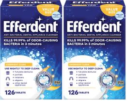 Pastillas limpiadoras Efferdent para retenedores, 126 pastillas (Paquete de 2)