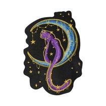 Patch Bordado Grande De Gato Com Lua E Estrela Para Aplicar Com Ferro Ou Costurar Em Roupas, Bonés,