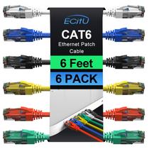 Patch Cables Cat6 ecjtu, pacote com 6, 1,8 m com 25 abraçadeiras Patch Cables Cat6 ecjtu, pacote com 6, 1,8 m com 25 abraçadeiras