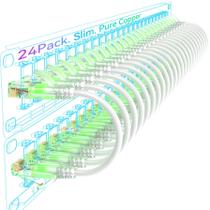 Patch Cables Sokqovt Cat6a 6 pés 10G 550 MHz 28AWG, pacote com 24 unidades, brancos