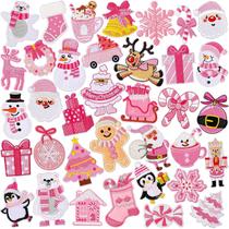 Patch de apliques de tecido AUGSUN 36 peças rosa Christmas Iron-On