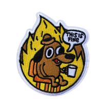 Patch De Meme De Cachorro This Is Fine Com Borda Branca Para Homens, Aplicável Com Ferro Ou Costura