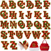 Patches de letras de chenille FOGWOWO vermelhos e verdes para roupas Patches de letras de chenille FOGWOWO vermelhos e verdes para roupas