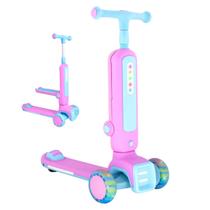 Patinete 2 em 1 Radical Infantil 3 Rodas em Pé ou Sentado Com Luz Som DM Toys DMR6936 Rosa