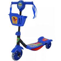 Patinete 3 Rodas Infantil Com Cesta Musica e Luzes Azul