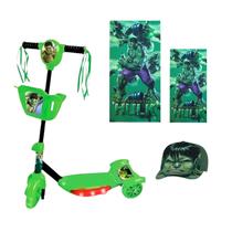 Patinete 3 Rodas Infantil Do Hulk Kit Toalha Boné