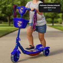 Patinete 3 Rodas Infantil Dobrável com Som e Luz Crianças Meninos Passeio DDG Azul