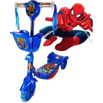 Patinete 3 Rodas Infantil Menino Homen Aranha Musica C/Cesta Luz Musica