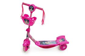 Patinete 3 rodas infantil musical com luzes e cesta  princesa snow rosa
