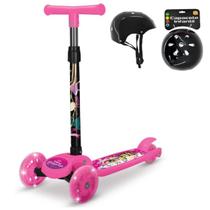 Patinete 3 Rodas Led Princesas Até 30Kg Dobrável +Capacete
