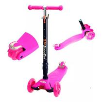 Patinete 4 Rodas com Freio Duplo e LED Rosa Regulavel