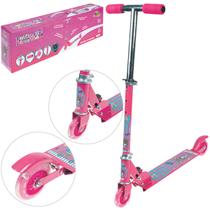 Patinete Alumínio Infantil 2 Rodas Com Led Luz Menina Rosa.