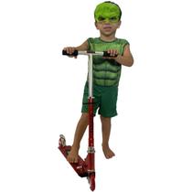 Patinete Alumínio Infantil Vermelho 2 Rodas + Fantasia Hulk - DM Toys