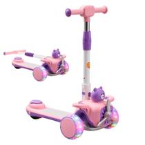 Patinete Aviãozinho Feliz Infantil 3 Rodas Dobrável com Luz Led Som DM Toys DMR6816 Rosa