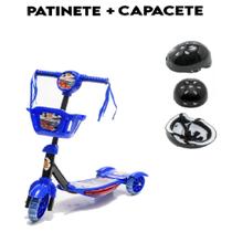 Patinete Azul de Cestinha + Presente Capacete Preto - DM Toys