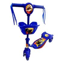 Patinete Azul Infantil 3 Rodas com Cesta Piratas Luz e Som