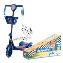 Patinete Azul Infantil Menino Carros 3 Rodas Musical