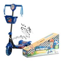 Patinete Azul Infantil Menino Carros 3 Rodas Musical - Camppor