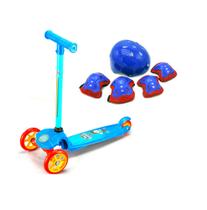 Patinete Azul + Kit Proteção Turma Aventura Desmontável Led
