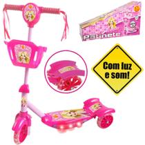 Patinete belinha com 3 rodas e cestinha + som e luz a pilha na caixa - DM BRASIL