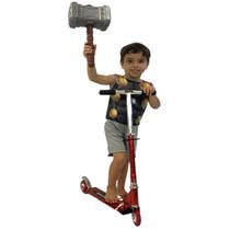 Patinete Brinquedo Infantil 2 Rodas + Roupa Thor C/ Martelo
