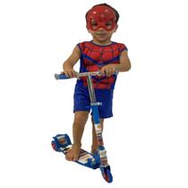 Patinete Brinquedo Infantil Azul 50KG + Roupa Homem Aranha