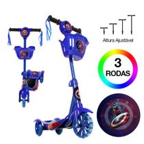 Patinete Capitão América 3 Rodas Brinquedo Criança Com Led