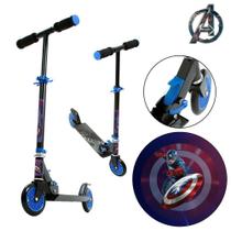 Patinete Capitão América Azul e Preto para Meninos Dm Toys 2 Rodas Dobrável