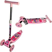 Patinete com 3 Rodinhas em gel com Led Infantil Criança Menina com Guidão Ajustável World Brinquedos 71cm até 25kg