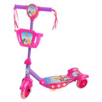 Patinete com Cesta Infantil 3 Rodas para Menina de Sonho de Princesa c/ Luz e Som DM Toys DMR5621