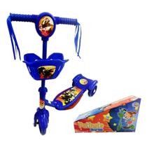 Patinete Com Cesta Luz e Som 3 Rodas Piratas Azul Infantil