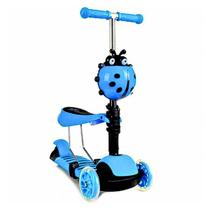 Patinete de Criança Infantil Joaninha 60kg Cesto Luzes Rodas 2 Em 1 Com LED Azul