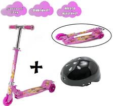 Patinete De Menina Ajusta Altura 2 Rodinhas Rosa E Capacete