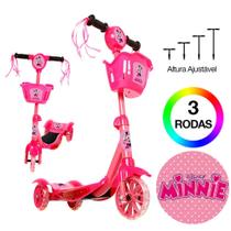 Patinete de Menina Minnie 3 Rodas Brinquedo Criança Com Led