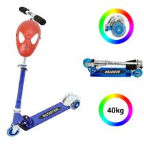 Patinete Dobrável Alumínio 3 Rodas Luz Led + Máscara Spider