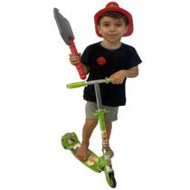 Patinete Ferro Infantil Dobrável Dino +Fantasia Kit Bombeiro - DM Toys
