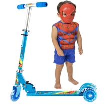 Patinete Ferro Roda Led Criança Menino + Fantasia Spider Man