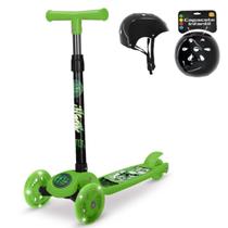 Patinete Herois Hulk 3 Rodas Infantil C/ Luz Led e Capacete