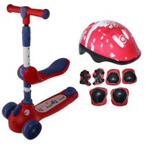 Patinete Infantil 2 Em 1 Com Assento E Led Mais Kit Proteção