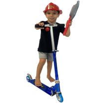 Patinete Infantil 2 Rodas Dobrável + Acessórios Kit Bombeiro