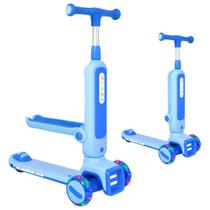 Patinete Infantil 3 Rodas Azul Com Assento Som e Luz Inclinavel Base Antiderrapante Resistente