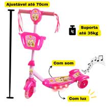 Patinete infantil 3 rodas com cesta luz e música até 35kg