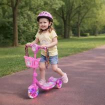 Patinete Infantil 3 Rodas com Cestinha e Rodinhas de Led