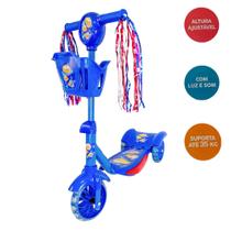 Patinete Infantil 3 Rodas Com Led Som E Cesta Cor Azul - arcani toys