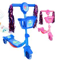 Patinete Infantil 3 Rodas com Led Som e Cesta Menino Menina - ATENTU