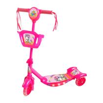 Patinete Infantil 3 Rodas com Luzes Led e Cesta Emite Som