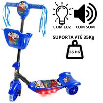 Patinete Infantil 3 rodas Corrida com Cesta Azul com Som e Luz 35 Kilos Brinquedo Menino Dm Toys