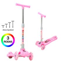 Patinete Infantil 3 Rodas Dobrável e Altura Ajustável Rosa